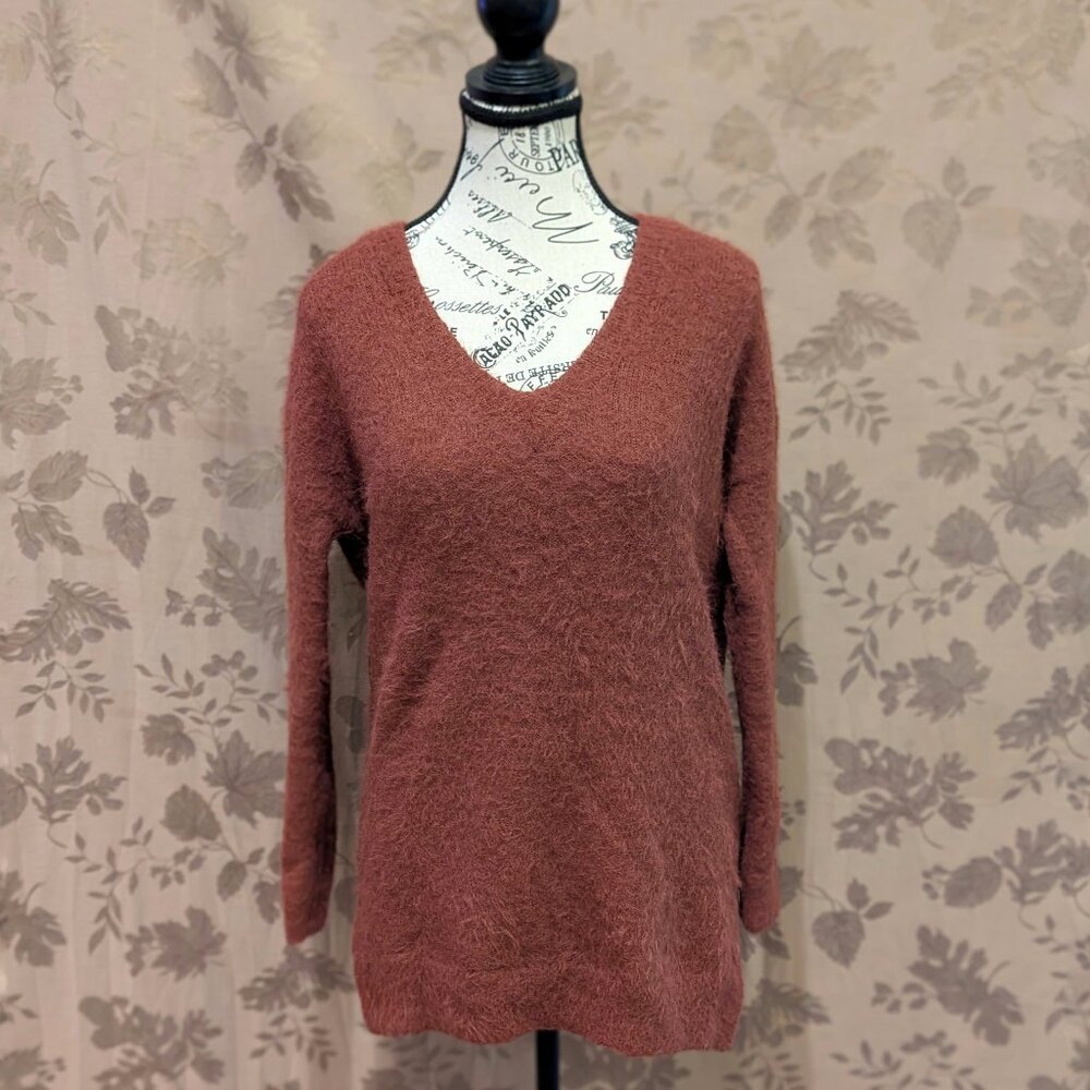Ruby Moon Wine Red Cut Out Fuzzy Sweater Tunic, S… - image 2